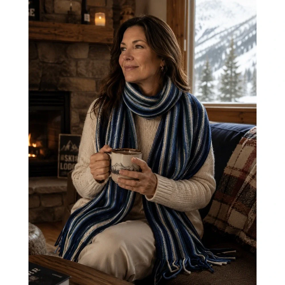 The Scarf Company Scarf Unisex OS Blue Striped Pure Lambswool Made in Scotland